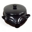 Travessa Tigela Bowl Porco Com Tampa Preto Cerâmica Grande