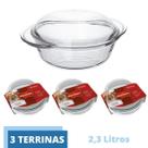 Travessa Vidro Terrina 2,3L Base 1,5L Tampa 0,8L Nadir - 3Un