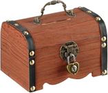 Treasure Chest Coin Bank, madeira, fechadura vintage, decoração de casa