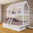 Treliche Casal/ Solteiro Casinha Bela - Madeira Maciça Branco/Rosa Megamobilia