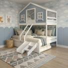 Treliche Casal/ Solteiro Casinha dos Sonhos com Escada/ Escorregador Madeira Maciça Branco/ Azul Housin Treliche Casal/ Solteiro Casinha dos Sonhos com Escada/ Escorregador Madeira Maciça Branco/ Azul Housin