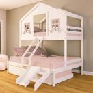 Treliche Casal/ Solteiro Casinha dos Sonhos com Escada/ Escorregador Madeira Maciça Branco/ Rosa Housin Treliche Casal/ Solteiro Casinha dos Sonhos com Escada/ Escorregador Madeira Maciça Branco/ Rosa Housin