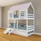 Treliche Casinha Bela Kit Escada/Escorregador - Madeira Maciça Branco/Rosa/Verde Housin