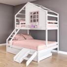 Treliche Casinha com Janela Casal/Solteiro com Escada/Escorregador Madeira Maciça Branco/ Rosa Housin