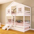Treliche Casinha dos Sonhos com Escada/ Escorregador Madeira Maciça Branco/ Rosa Housin