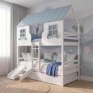 Treliche Casinha Encantada com Escorregador Madeira Maciça Branco e Azul Housin