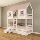 Treliche Casinha Encantada com Kit Escada/ Escorregador Madeira Maciça Branco/ Rosa Housin