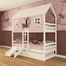 Treliche Casinha Encantada com Kit Escada/ Escorregador Madeira Maciça Rosa/ Branco Megamobilia
