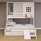 Treliche Casinha Reta Casal/ Solteiro com Escorregador e Cortina Madeira Maciça Branco Housin Treliche Casinha Reta Casal/ Solteiro com Escorregador e Cortina Madeira Maciça Branco Housin