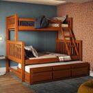 Treliche Com Cama De Casal Com 3 Gavetas 100% Madeira Maciça Castanho Claro