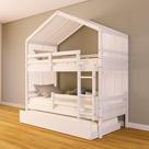 Treliche Solteiro Casinha com Cortina Grade Proteção Madeira Maciça Branco Megamobilia