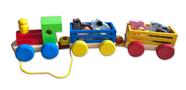 Trem Fazendinha Wood Toys 3+ Anos com Locomotiva e 2 Vagões Bichinhos