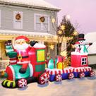 Trem inflável de Natal FunFanso 8 pés com Papai Noel, boneco de neve, pinguim