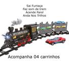 Trem Locomotiva Trenzinho Cargueiro Anda Trilhos Sai Fumaça Farol Sons