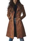 Trench Coat utcoco, couro de camurça comprido, marrom de peito único