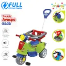 Triciclo De Pedal 2 Em 1 Motoca Infantil Avespa Verde Com Haste e Proteção Suporta 25kg