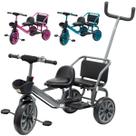 Triciclo Duplo Infantil 2 Lugares com Empurrador Tipo Carrinho Bicicleta Passeio Cesto Campainha e Haste Guia Triciclo Duplo Infantil 2 Lugares com Empurrador Tipo Carrinho Bicicleta Passeio Cesto Campainha e Haste Guia
