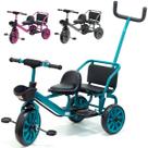 Triciclo Duplo Infantil 2 Lugares com Empurrador Tipo Carrinho Bicicleta Passeio Cesto Campainha e Haste Guia
