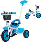 Triciclo Infantil com Haste Empurrador Apoiador Removível Pedal Cesto Frontal e Traseiro Suporta 30kg Brinquedo de Passeio Seguro