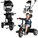 Triciclo Infantil com Haste Empurrador até 50 kg Rodas Passeio Capota Chuva Sol Giratório 2 em 1 Passeio e Pedal Ajustável Multifuncional
