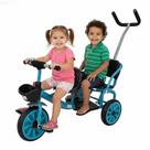 Triciclo Infantil Duplo 2 Lugares Empurrador Tipo Carrinho Duo Passeio Cesto Campainha Haste Guia Pais Aço Reforçado