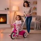 Triciclo Rosa Infantil com Empurrador e Cinto de Segurança para Meninas Passeio e Diversão