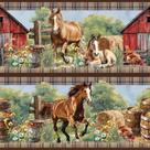 Tricoline Digital Barrado Cavalos na Fazenda 55cm x 1,50m - 100% Algodão