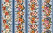 Tricoline Digital Barrado Flores Fundo Azul - 55cm x 1,50mt