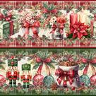 Tricoline Digital Barrado Presentes de Natal 55cm x 1,50mt - 100% Algodão