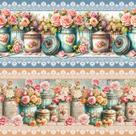 Tricoline Digital Barrado Rosas Vintage 55cm x 1,50mt - Tecido 100% Algodão