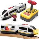 Trilho de madeira motorizado Toy Train TOPLIVING com controle remoto