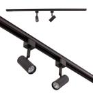 Trilho Eletrificado 1m + 2 Spot Preto Alumínio + LED MR11 BQuente ST2289