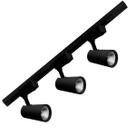 Trilho Eletrificado Preto 1M com 3 Spot LED Luminária Branco Quente 3000k