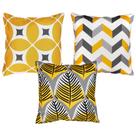 Trio Almofadas Sarja ZigZag Folhagem Geometria 45x45 + Refil