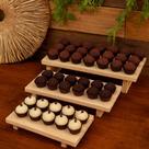 Trio Bandejas Porta Doce Frios Festa Decoração Madeira Rústica Suporte Expositor Buffet PMG Natural