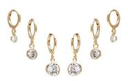 Trio Brinco Argola Pedra Zirconia Folheado Pingente Zirconia