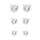 Trio Brinco Baby Prata 925 - Zircônia Coração - 3mm - 4mm - 5mm - Tarracha Baby