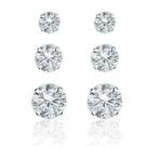 Trio Brinco Prata 925 Pedra Zircônia 3mm 4mm 5mm
