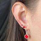 Trio brinco trevo vermelho prata 925 moda virginia banhado