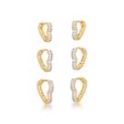 Trio Brincos Argolas Coração cravejadas Banhadas a Ouro 18k