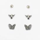Trio Brincos Borboleta e Espirito Santo Cravejado Com Zircônias Prata 925