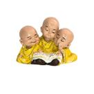 Trio Budas Lendo Em Resina Amarelo Com Livro Enfeite