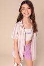 Trio Camisa em Linho Listrado Top em Cotton e Shorts em Linho Rústico Lilimoon