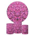 Trio Capa Cilindro + Painel Redondo Efeito Lantejoulas Rosa