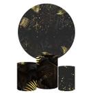 Trio Capa Cilindro + Painel Redondo Folhagem Preto e Dourado