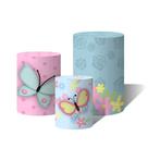 Trio Capas Para Cilindro Versátil Borboletas e Flores Fundo Estampas Azul e Rosa c/ Elástico