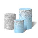 Trio Capas Para Cilindro Versátil Chuva de Glitter Prata Fundo Azul Claro C/ Elástico