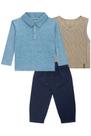 Trio Conjunto Roupa Infantil Menino Camiseta Polo Manga Longa Colete Calça Jogger Inverno Frio