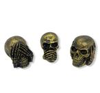 Trio Cranio sentidos 6 cm dourado envelhecido em resina - proteção