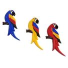 Trio de Araras Decorativa Estatueta Arara Azul Escultura Pássaro Arte em Gesso Pintura Artesanal